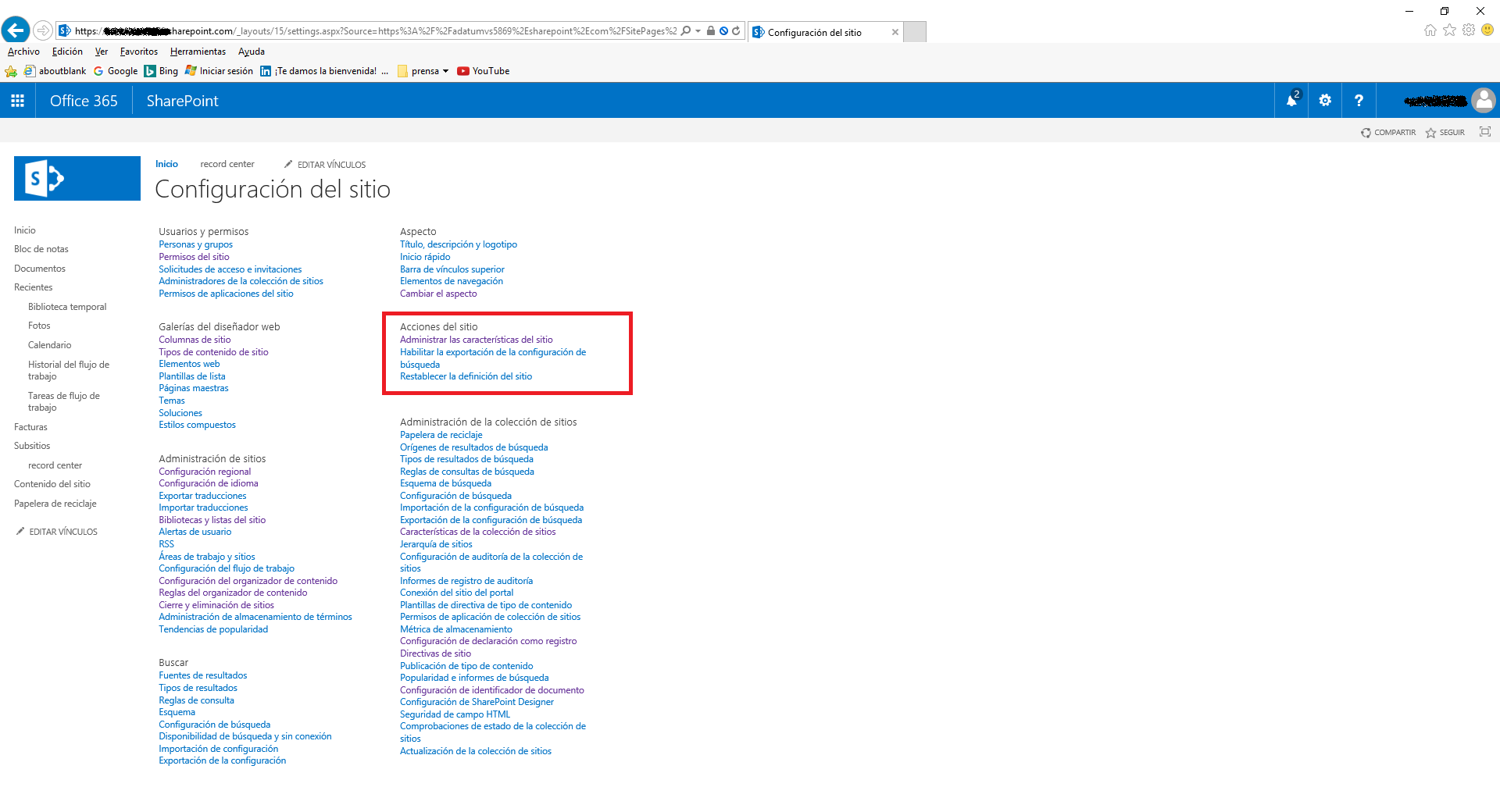 Activación de las opciones de guardado de plantilla en SharePoint Online
