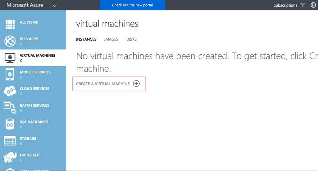 Imagen 1.- Opción de crear Virtual Machine en Microsoft Azure.