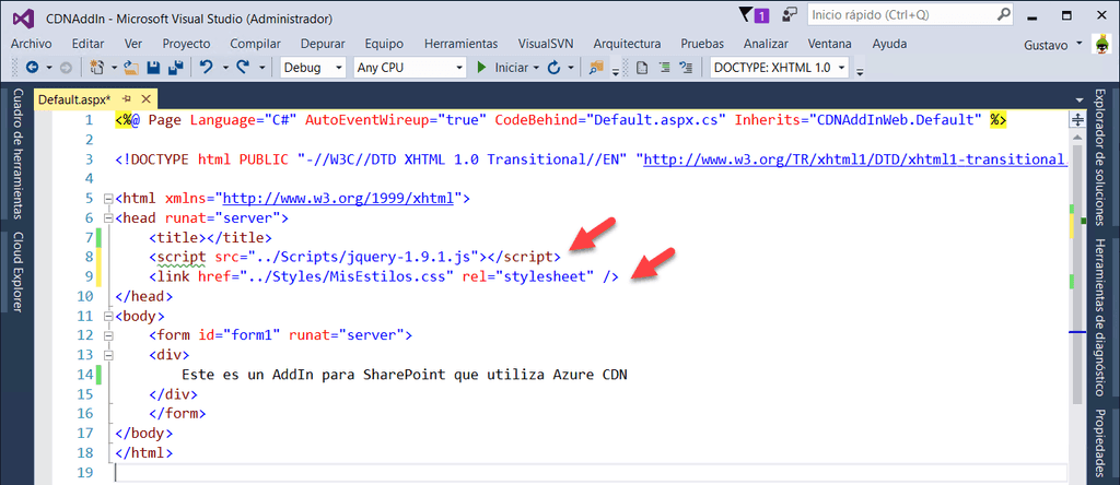 Imagen 1.- Código del Add-In en Visual Studio.