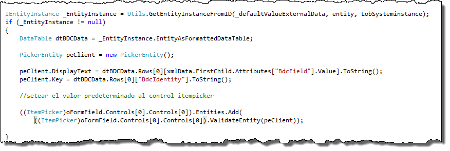 Obtener la instancia y asignar el valor al control ItemPicker
