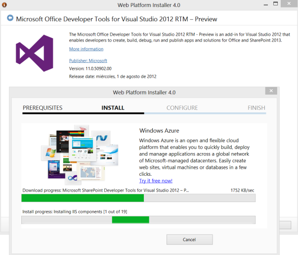 Proceso de instalación de Web Platform Installer