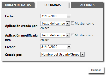 Columnas a mostrar en el visor de lista