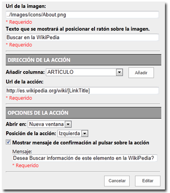 Configuración de una acción