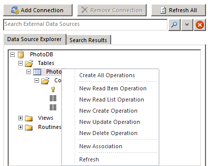 Imagen 4.- Creando las operaciones de acceso a datos externos
