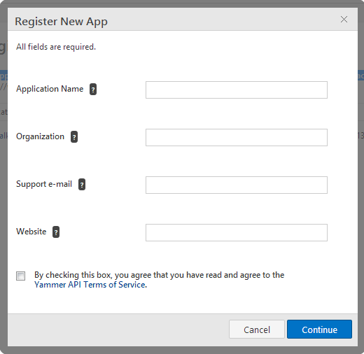 Imagen 2.- Registrar Aplicación Yammer