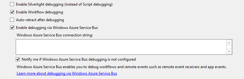 Imagen 10.- Configuración de las opciones de depuración en un proyecto de Aplicación
