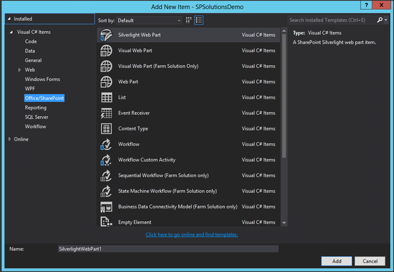 Imagen 2.- Elementos de proyecto que se pueden agregar a una Solución