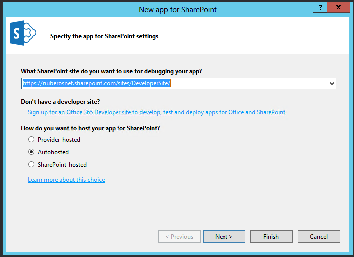 Imagen 4.- Asistente para la creación de una aplicación clásica de SharePoint