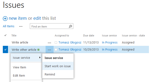 Imagen 5.- Las acciones de Datapolis WorkBox son visibles en la lista de SharePoint