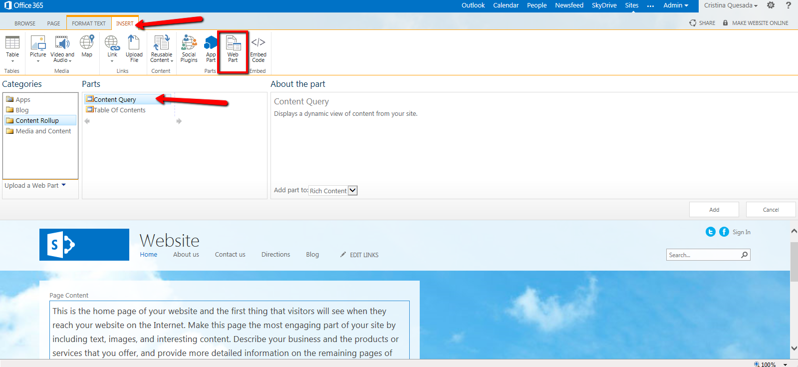 Imagen 8.- Uso de la WebPart en el sitio público