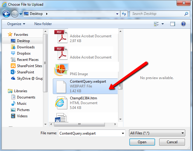 Imagen 5.- Selección de la WebPart a cargar.