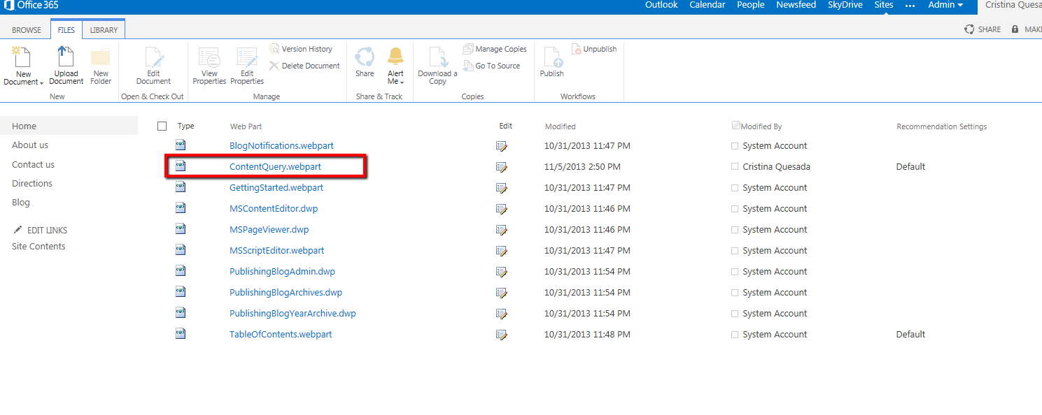 Imagen 7.- WebPart cargada en la galería.