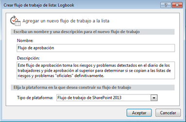 Imagen 1.- Ventana de inicio del asistente de creación de flujos de SharePoint Designer 2013.