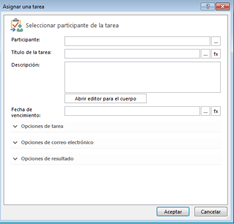 Imagen 11.- Formulario de configuración de la tarea a asignar.