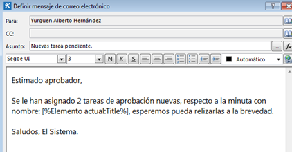 Imagen 18.- Configuración del correo electrónico.