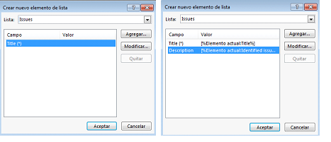 Imagen 23.- Configuraicones para crear los elementos de lista.
