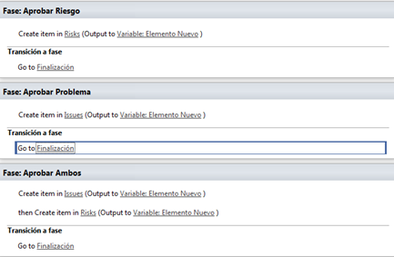 Imagen 24.- Configiuración de la transición de cada fase del flujo.
