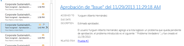 Imagen 30.- Ejemplo de correo de aprobación de “Issue”.