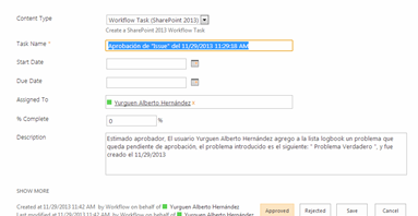Imagen 32.- Edición de tarea para “Issue”.