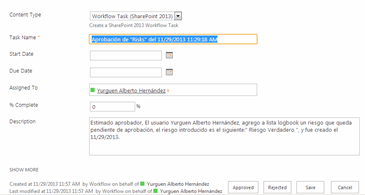 Imagen 33.- Edición de tarea para “Risks”.