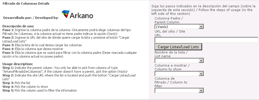 Imagen 2.- Vista de configuración de los campos.