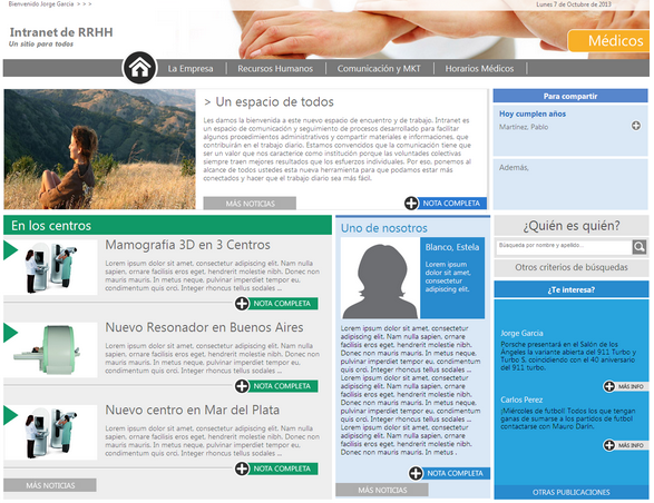 Imagen 2.- Diseño Gráfico aplicado a la página de inicio de SharePoint