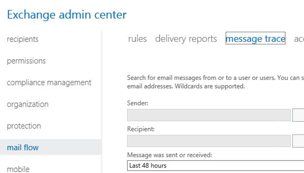 Imagen 2.- Traza del mensaje en Exchange admin center.