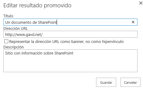 Imagen 2.- Definición de un resultado promocionado.