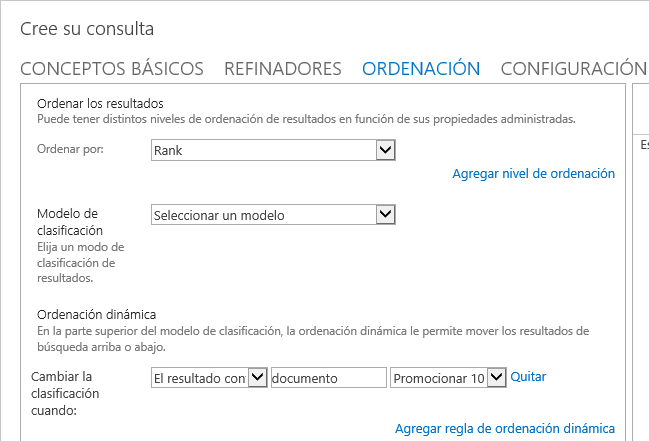 Imagen 4.- Ordenación en la Web Part de Consulta de Búsqueda.