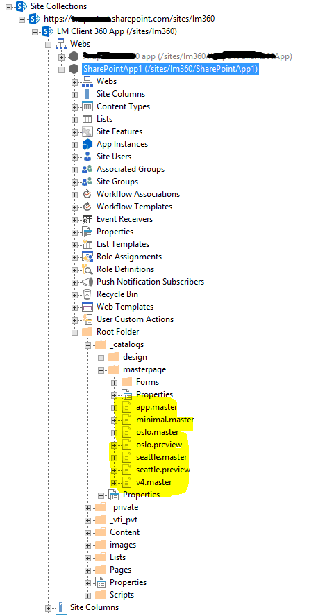 Imagen 2.- Galería de Páginas Maestras en una Aplicación SharePoin-Hosted.
