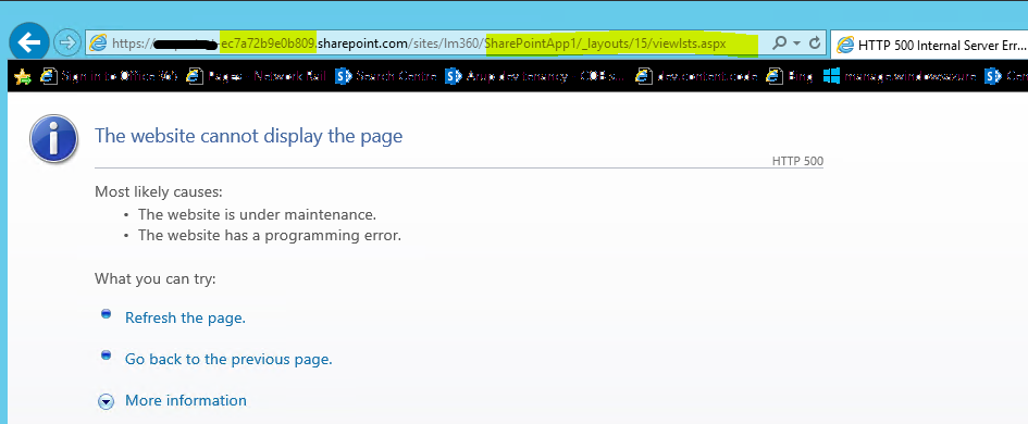 Imagen 6.- Error de redirección al pulsar “Contenidos del sitio”