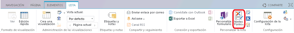 Imagen 2.-Ribbon de la lista.