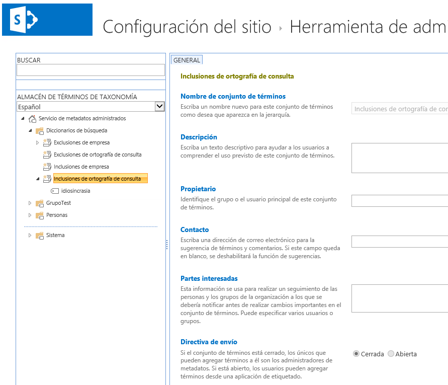 Imagen 5.- Configuración de los Diccionarios para las correcciones de ortografía.