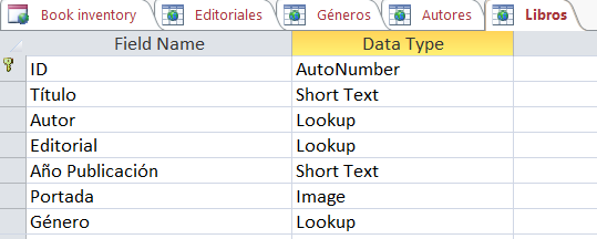 Imagen 10.- Esquema de la tabla de libros.