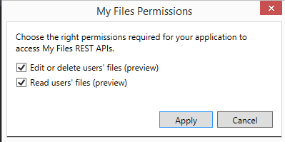 Imagen 4.- Permisos sobre las API&rsquo;s de My Files.