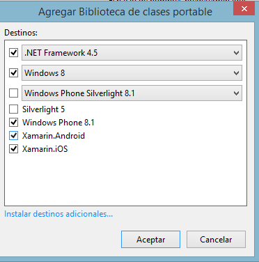 Imagen 10.- Selección plataformas donde se puede utilizar la biblioteca