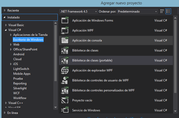 Imagen 9.- Tipo de Proyecto a elegir