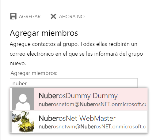 Imagen 3.- Panel de adición de miembros al Grupo creado.