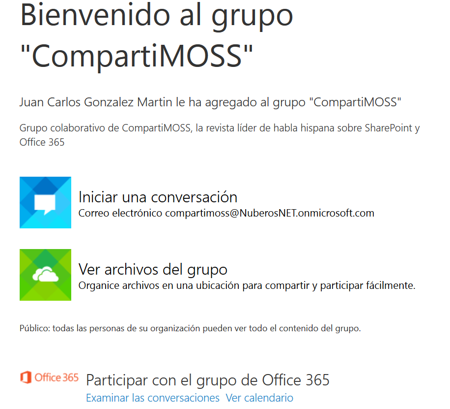 Imagen 4.- Correo tipo de bienvenida enviado a los miembros del Grupo