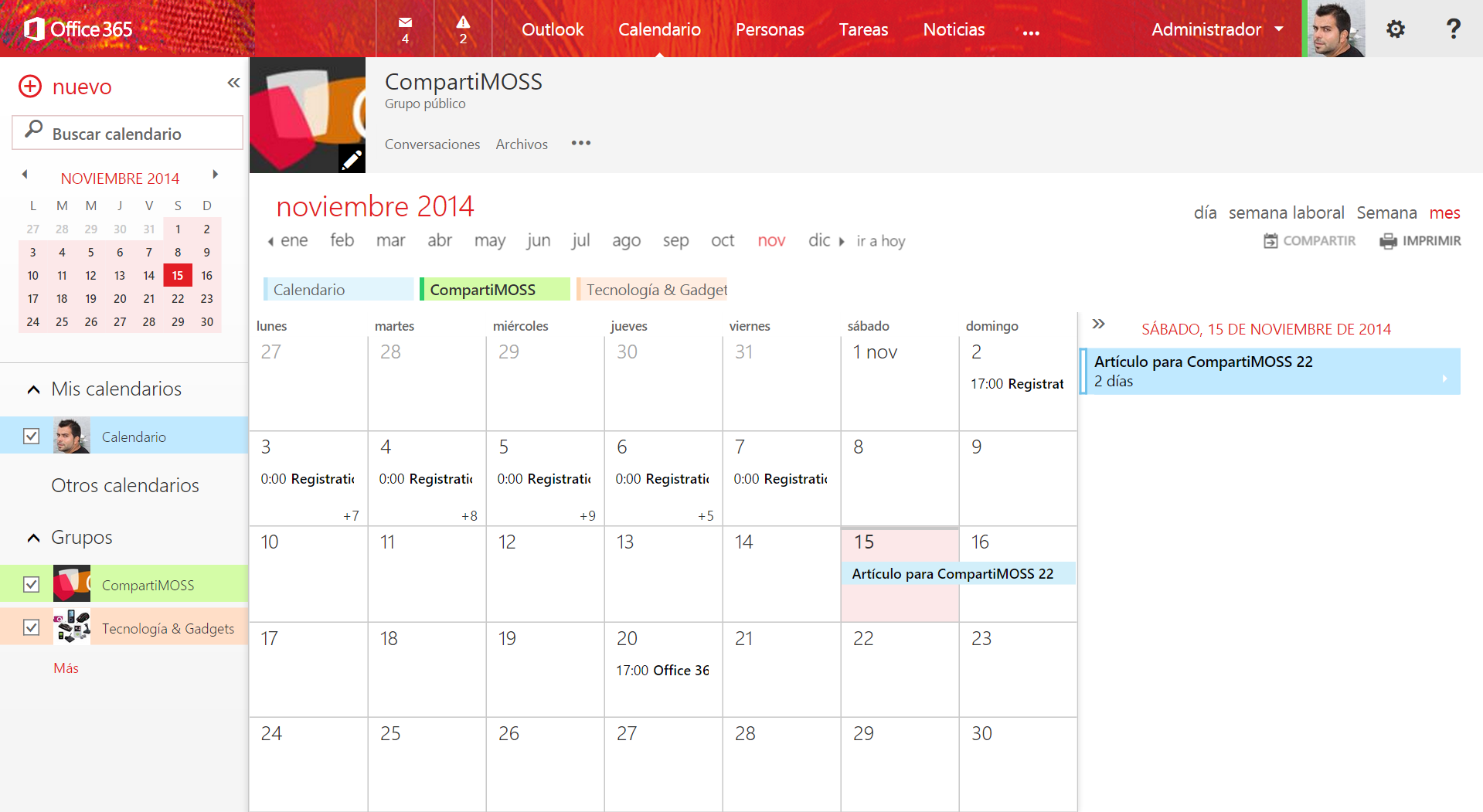 Imagen 8.- Calendario del Grupo