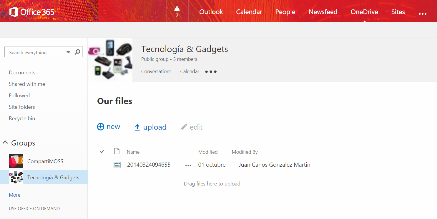 Imagen 9.- Ejemplo de sitio asociado a un Grupo de Office 365