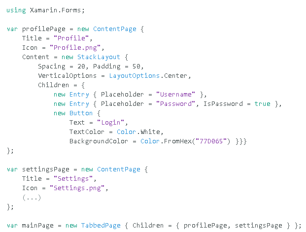 Imagen 8.- Ejemplo  creando una interfaz UI con Xamarin Forms.