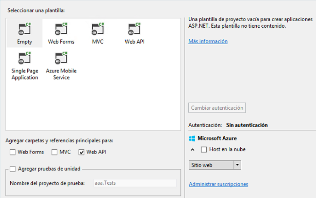 Imagen 2.- Proyecto de Visual Studio para el servicio REST con WebAPI