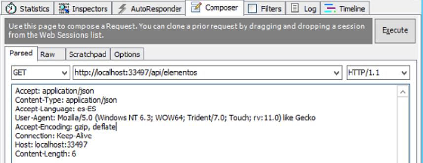 Imagen 6.- Consulta al servicio REST utilizando Fiddler.