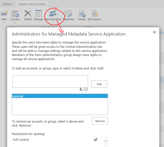 Imagen 3.- Es posible asignar administradores a las aplicaciones de servicio.