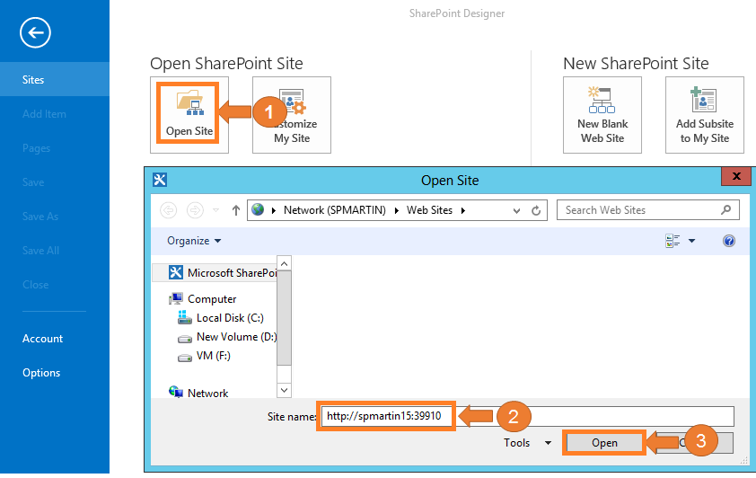 Imagen 13.- Muestra el formulario principal de Microsoft SharePoint Designer 2013.