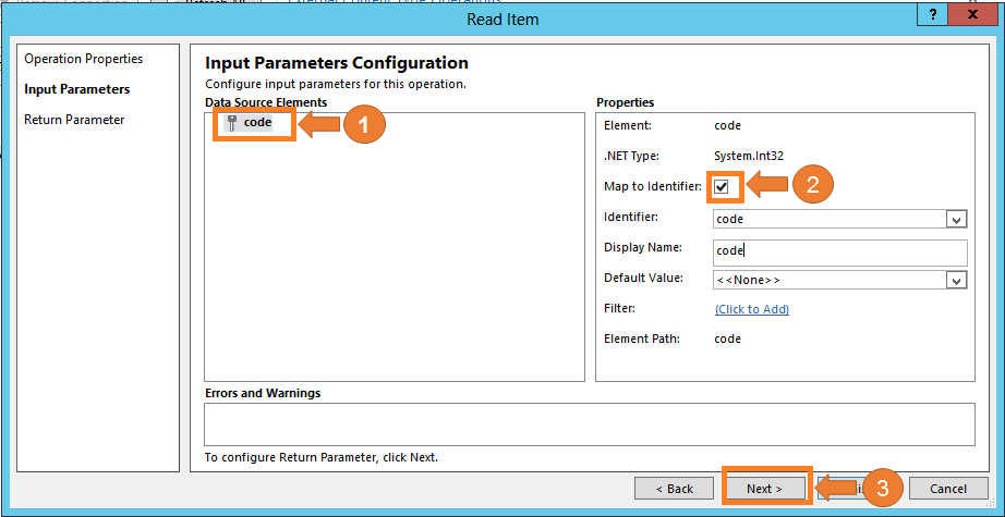 Imagen 23.- Muestra el formulario de parámetros de entradas en las operaciones de lectura de elemento.