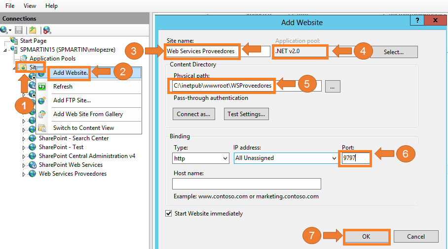Imagen 3.- Muestra la ventana para crear un nuevo directorio virtual en IIS.