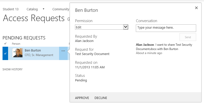 Imagen 3.- Lista de Solicitudes de Acceso en SharePoint 2013.