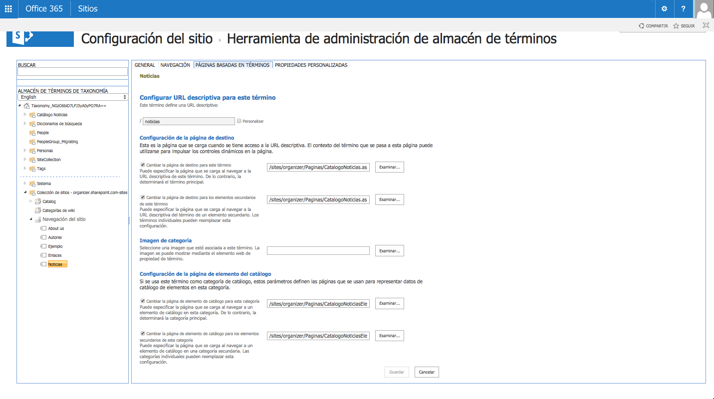 Imagen 6.- Configuración del término de navegación basada en metadatos.